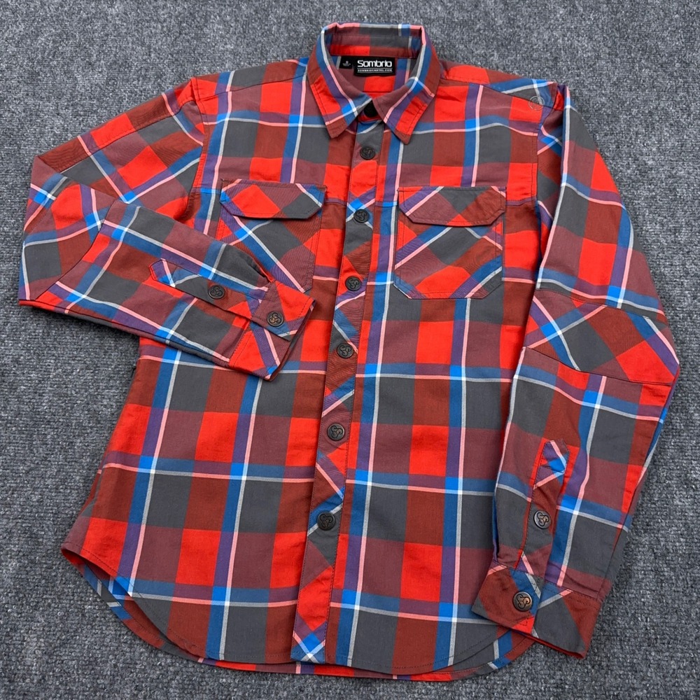 Sombrio Vagabond Riding Shirt‎ Men's Small Plaid MTB Biking Cycling Snap Flannel